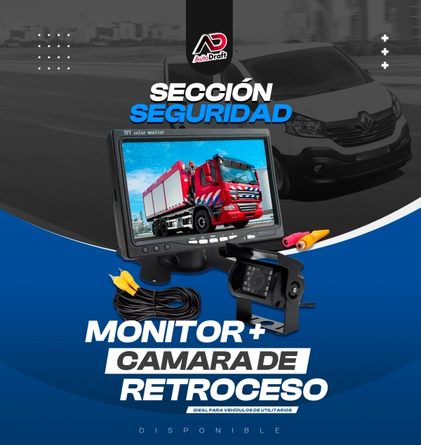 Kit Completo Monitor + Cámara de Retroceso para Vehículos Utilitarios y Camiones