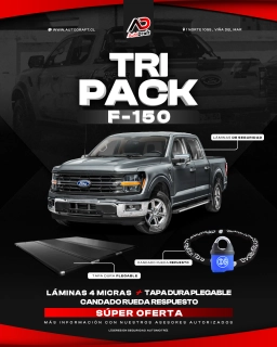 Tri Pack de Seguridad para Ford F‑150 | Láminas 4 Micras + Tapa Dura + Candado y Cadena