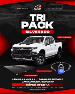 Tri Pack de Seguridad para Silverado | Láminas 4 Micras + Tapa Dura + Candado y Cadena